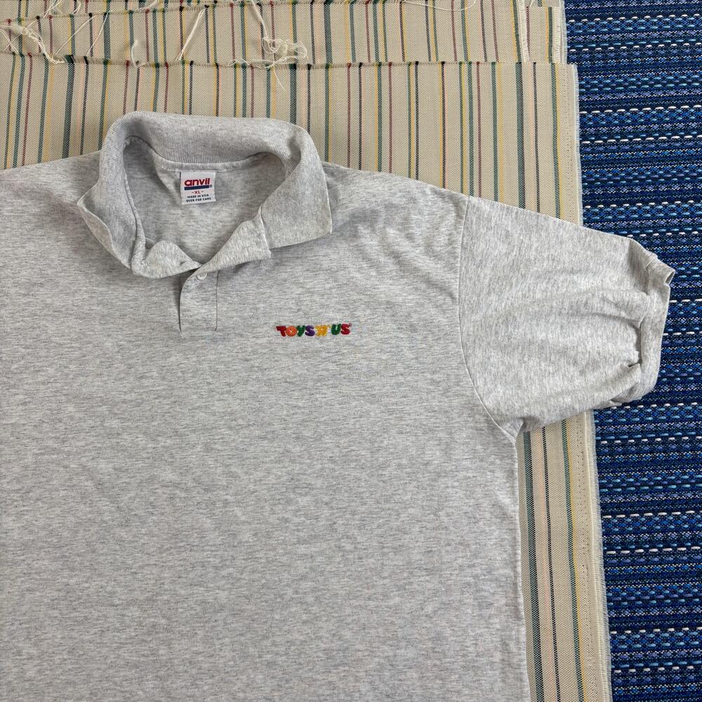 Vintage Toys R Us Polo Shirt Mens XL Gray Employee Logo Anvil Made USA 90s RARE